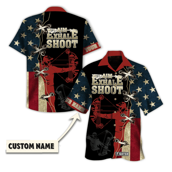 Maxcorners American Archery Aim Exhale Shoot Hawaiian Custom Name Hawaiian Shirt