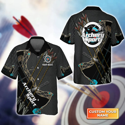 Maxcorners Archery Metal Mesh Pattern Personalized Name 3D Hawaiian Shirt