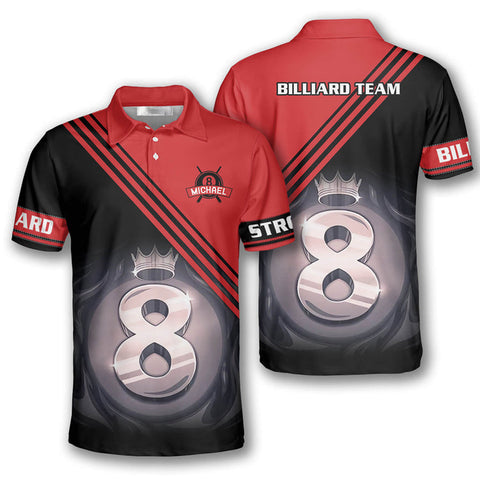 Maxcorners Billiard Ball 8 Red Black Personalized Name Shirt