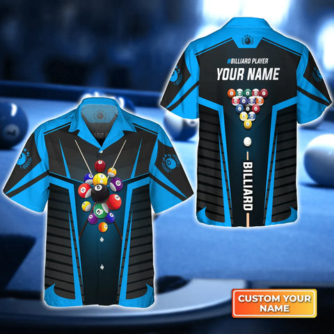 Maxcorners Blue Billiard Balls Personalized Name Hawaiian Shirt