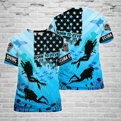 Maxcorners Scuba Diving Born To Dive USA Flag All Over Printed Shirt