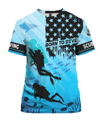 Maxcorners Scuba Diving Born To Dive USA Flag All Over Printed Shirt