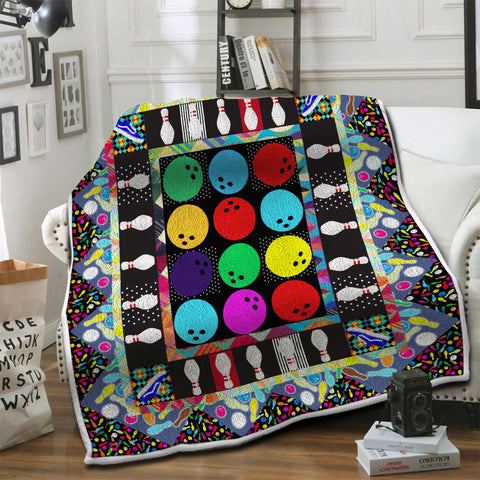 Maxcorners Multicolor Bowling Ball And Pins Pattern Blanket