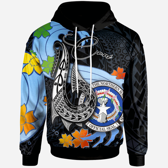 Maxcorners Personalized Northern Mariana Islands Hoodie - Fish Hooks And Wave
