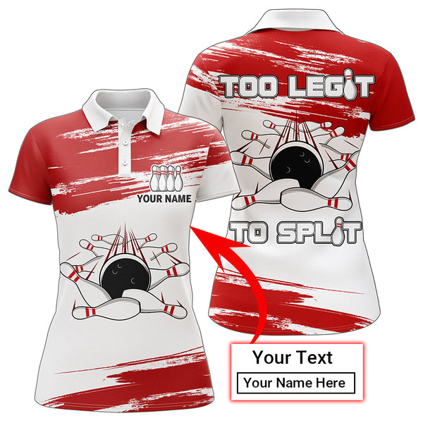 Maxcorners Red & White Bowling Too Legit Too Split Premium Customized Name 3D Shirt For Women