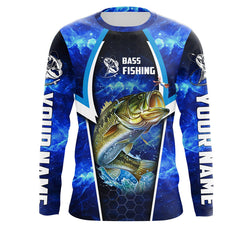 Maxcorner Bass Fishing Blue Galaxy Custom Long Sleeve Performance Fishing 3D shirt