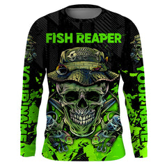 Maxcorner Halloween Fish Reaper Skull Black And Neon Green Custom Fishing 3D shirt