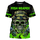 Maxcorner Halloween Fish Reaper Skull Black And Neon Green Custom Fishing 3D shirt