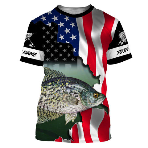American Flag Crappie Fishing Patriotic Shirt Custom Name 3D Shirts