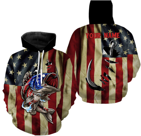 Max Corners American Bass fishing shirt Vintage US flag patriotic Customize name Hoodie
