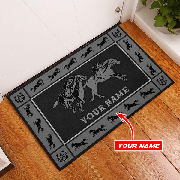 Maxcorners Personalized Horse Racing Grey Doormat