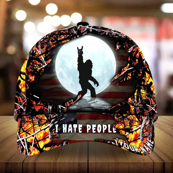 Max Corners I Hate People Bigfoot With Moon Camping Art Camo pattern 5 Custom 3D Cap