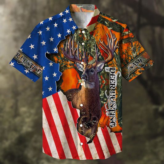 Maxcorners Deer Hunting Crack US Flag Multicolored Personalized hawaiian shirt HU0113