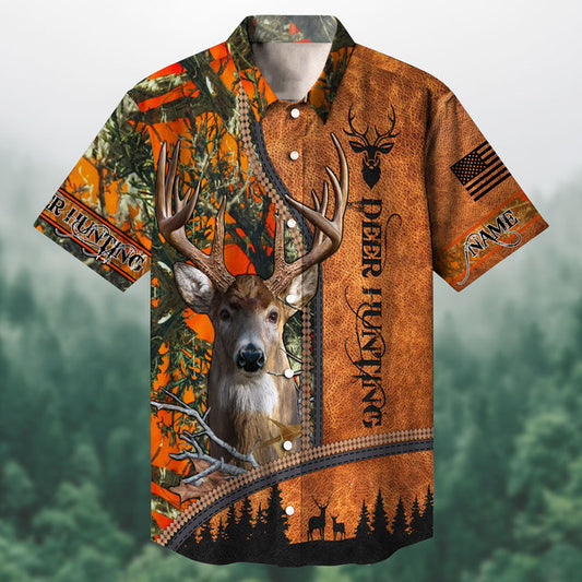 Maxcorners Deer Hunting Curves Leather Multicolored Personalized hawaiian shirt HU0113