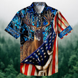 Maxcorners Deer Hunting Pulling US Flag Multicolored Personalized hawaiian shirt HU0113