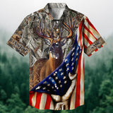 Maxcorners Deer Hunting Pulling US Flag Multicolored Personalized hawaiian shirt HU0113