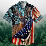 Maxcorners Deer Hunting Pulling US Flag Multicolored Personalized hawaiian shirt HU0113