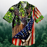 Maxcorners Deer Hunting Pulling US Flag Multicolored Personalized hawaiian shirt HU0113