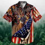 Maxcorners Deer Hunting Pulling US Flag Multicolored Personalized hawaiian shirt HU0113