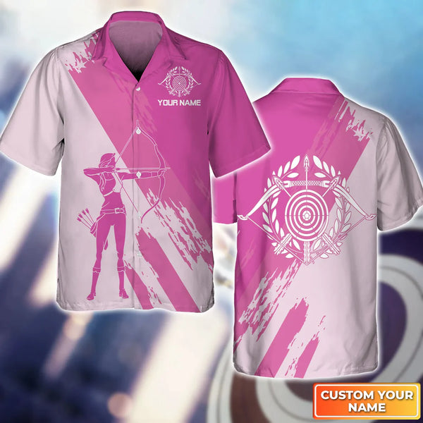 Maxcorners Female Archer Silhouette Pink 3D Hawaiian Shirt