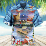 Maxcorners Fishing And Santa Claus Merry Christmas Happy Hawaiian Shirt