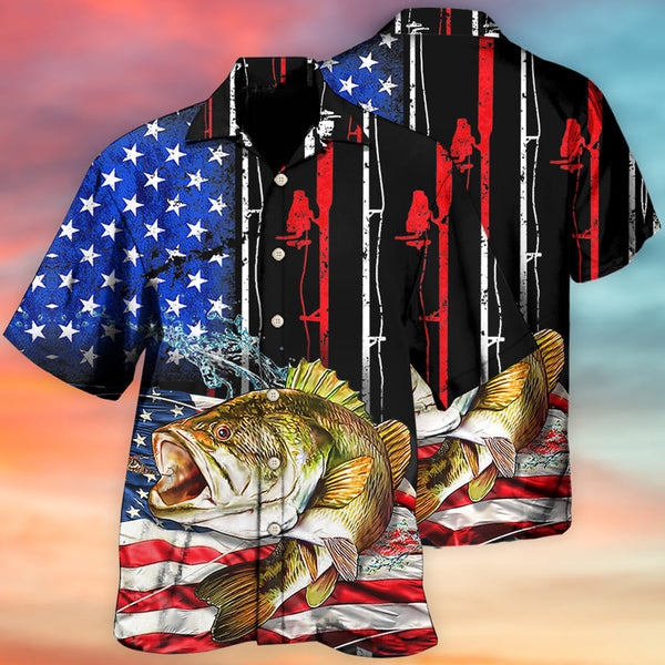 Maxcorners Fishing Amazing US Flag Style Hawaiian Shirt