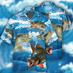 Maxcorners Fishing Blue Wave Style Art Hawaiian Shirt