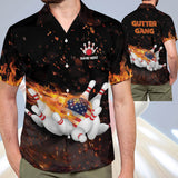 Maxcorners Flame Bowling Gutter Gang Personalized Name Hawaiian Shirt