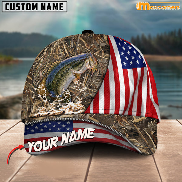 Maxcorners Personalized Zipper Flag Bass Fishing Cap