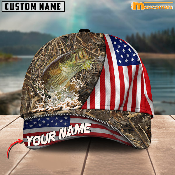 Maxcorners Personalized Zipper Flag Bass Fishing Cap