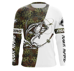 Max Corner Bass Fishing Camo Long Sleeve Brown Green Custom Long Sleeve Fishing Shirts Personalized Christmas Fishing gifts