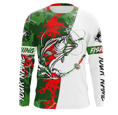 Max Corner Bass Fishing Camo Long Sleeve Red Green Custom Long Sleeve Fishing Shirts Personalized Christmas Fishing gifts