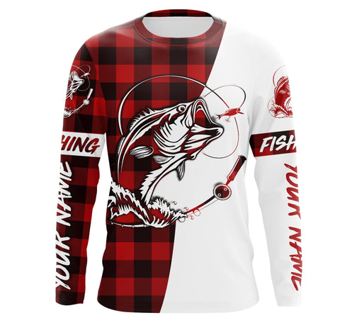 Max Corner Bass Fishing Red Plaid Custom Long sleeve Fishing Shirts Personalized Christmas Fishing gifts