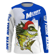 Max Corner Blue Merry Fishmas Bass Christmas Fishing  Custom Christmas long sleeve Fishing Shirts Personalized Christmas Fishing gifts