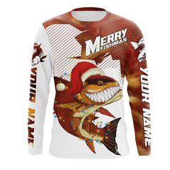 Max Corner Merry Fishmas Redfish Custom Christmas long sleeve fishing shirts Personalized Christmas Fishing gifts