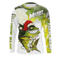 Max Corner Merry Fishmas Angry Bass Custom Christmas long sleeve fishing shirts Personalized Christmas Fishing gifts