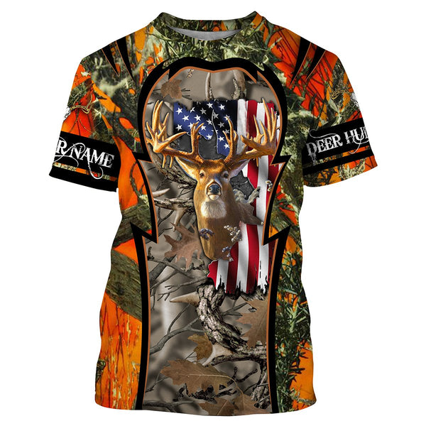 Max Corner Deer Hunting American Flag Orange Camo Custom name All over print shirts Gift For Hunter