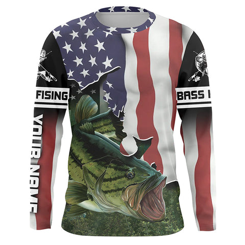 Maxcorners Personalized Patriotic Fishing Largemouth Bass American Flag 3D Shirt