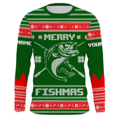 Max Corner Bass Fishing Merry Fishmas Ugly Sweater pattern Custom Long Sleeve Fishing Shirts Personalized Christmas Fishing gifts