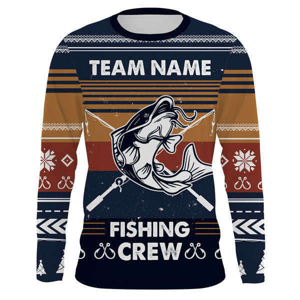 Max Corner Catfish Fishing Crew Ugly sweater pattern Custom Long Sleeve Fishing Shirts Personalized Christmas Fishing gifts