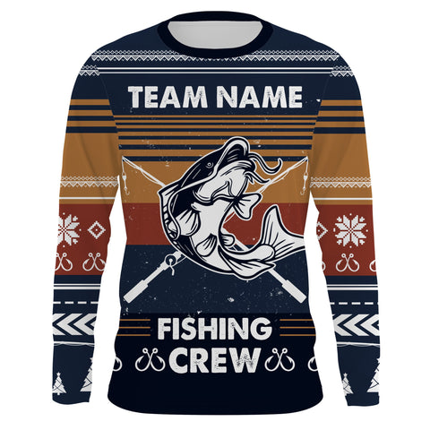Max Corner Catfish Fishing Crew Ugly sweater pattern Custom Long Sleeve Fishing Shirts Personalized Christmas Fishing gifts
