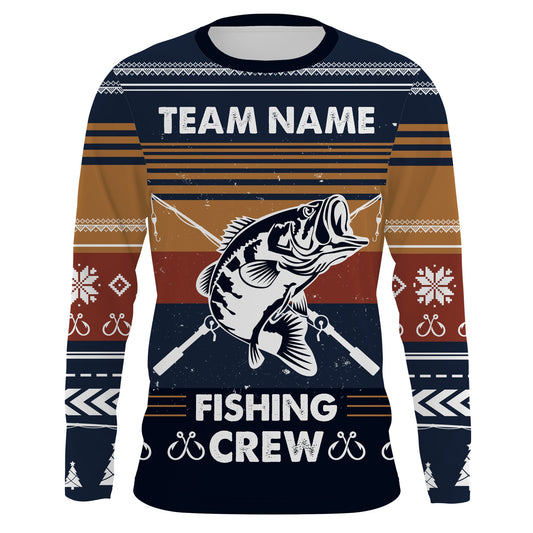 Max Corner Bass Fishing Crew Ugly sweater pattern Custom Long Sleeve Fishing Shirts Personalized Christmas Fishing gifts