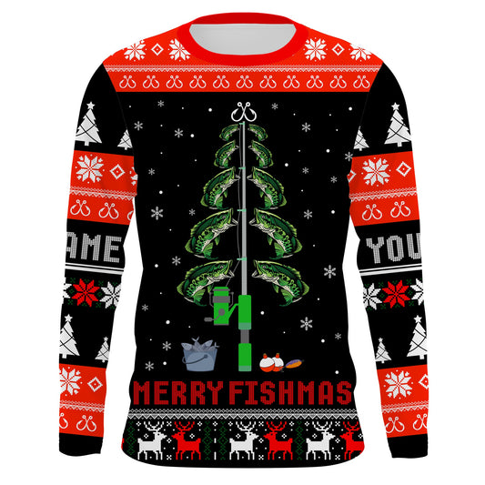 Max Corner Bass Fishing Christmas Tree Custom Long Sleeve Fishing Shirts Personalized Christmas Fishing gifts