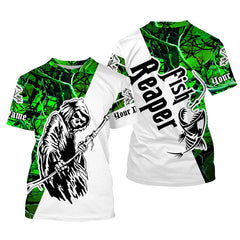 Maxcorner Halloween Fish Reaper Green Camo Custom Name 3D shirt