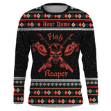 Max Corner Fishing Fish Reaper Ugly Sweater Pattern Custom Long sleeve Fishing Shirts  Personalized Christmas Fishing gifts