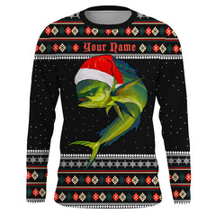 Max Corner Ugly sweater pattern Christmas Mahi mahi Custom Christmas long sleeve Fishing Shirts Personalized Christmas Fishing gifts