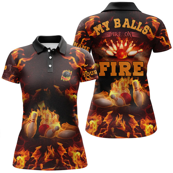 Maxcorners Flame Bowling My Balls Are On Fire Personalized All Over Printed Shirt For Women