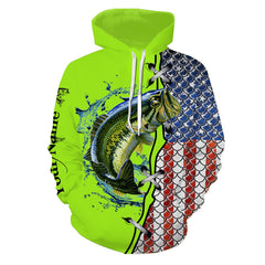 Max Corners Largemouth Bass fishing lime green American flag fishing Customize name 3D Hoodie