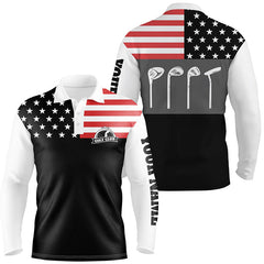 Max Corner Mens golf polo shirt golf club American flag patriot golf custom name black golf shirt