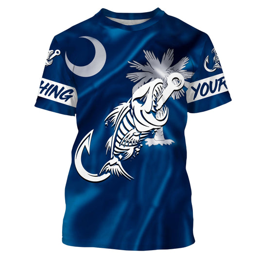 Sc Fishing Custom South Carolina Flag Fish Hook Skull Fishing Shirts